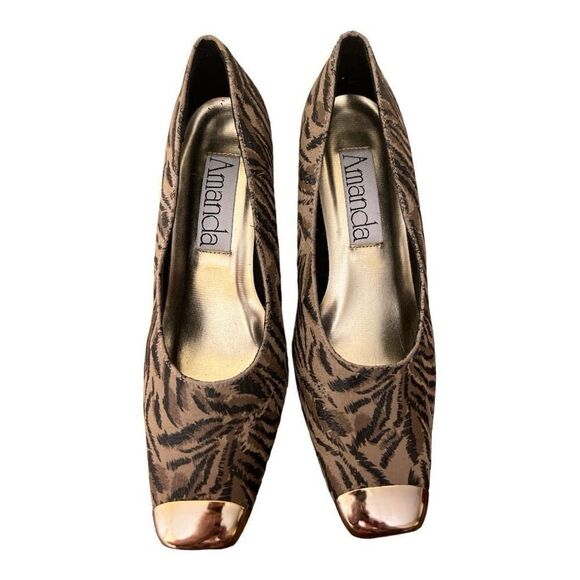 Amanda Smith Shoes Wedge Heels Animal Print Gold Toes & Heels Sz 8 - Picture 7 of 7